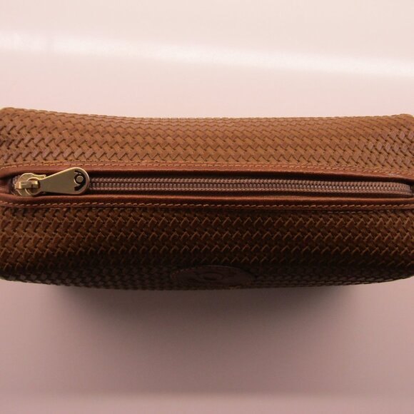 FLAVI VISMANO Italy Italian Zippered Brown Woven Leather Makeup Case Bag--New! - Picture 3 of 5